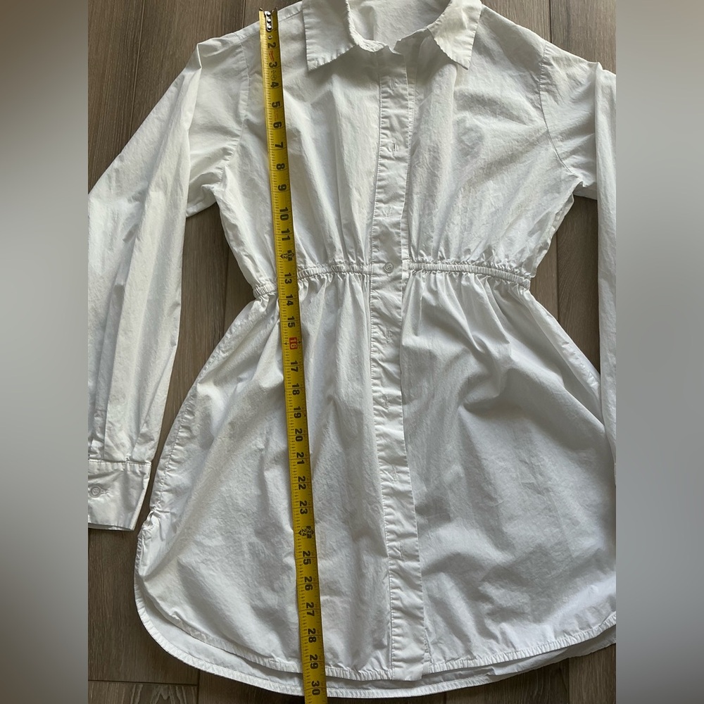 Mable white Button Down Shirt Dress Cinched Waist Long Sleeve Size: Small - Picture 13 of 15